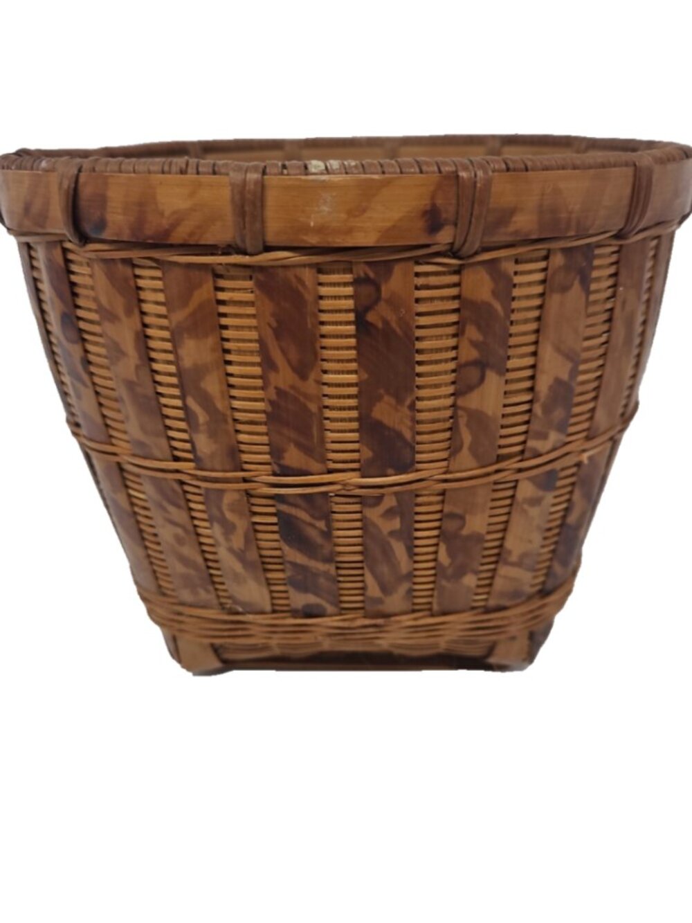 Vintage Japanese Burnt Tiger Tortoise Bamboo Handwoven Basket Cachepot Planter